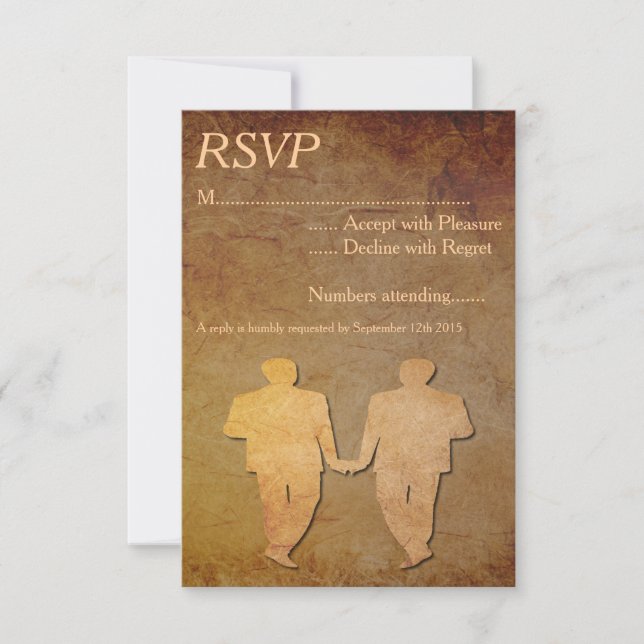 Vintage Paper Overlay Wedding Gay Wedding RSVP (Anverso)