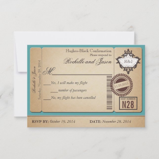 Vintage Passport Ticket RSVP (Anverso)