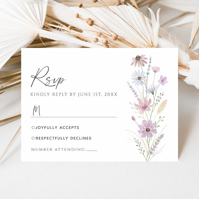 Vintage Pastel Wildflower Wedding RSVP Card (Subido por el creador)