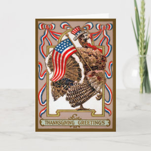 Vintage Patriotic Turkey Thankde Tarjeta de Acción