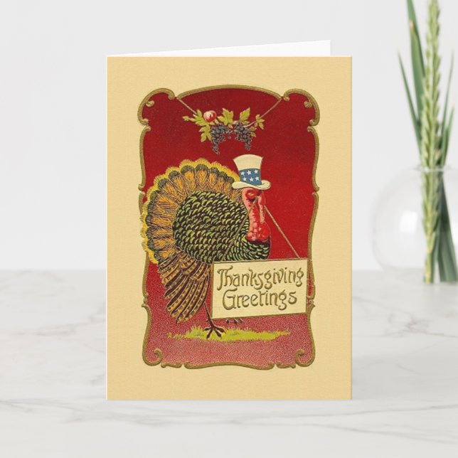 Vintage Patriotic Turkey Thankde Tarjeta de Acción (Anverso)