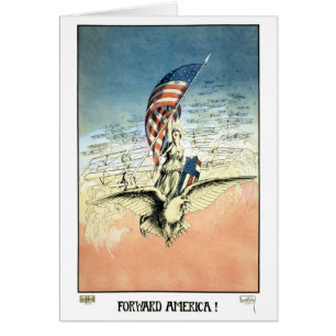 Vintage Patriótico, Dama, Águila con bandera ameri