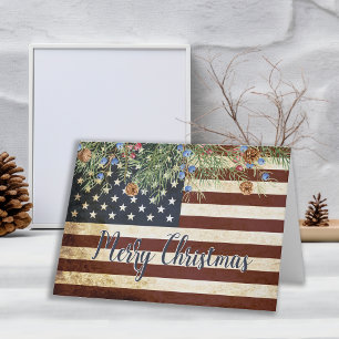 Vintage Patriótico Feliz Navidad Bandera Americana