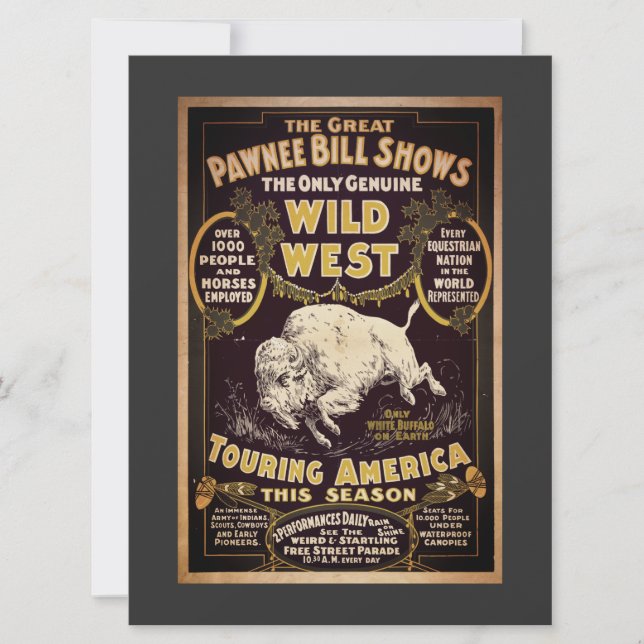 Vintage Pawnee Bill Wild West Show Flat Card (Anverso)