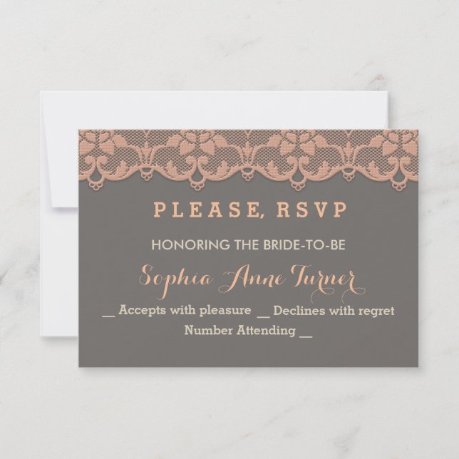 Vintage Peach Gray Lace Wedding Personalizado RSVP (Anverso)