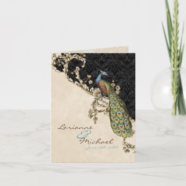 Vintage Peacock & Etchings Boda Gracias Notas (Anverso)