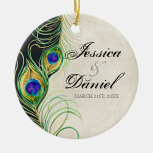 Vintage Peacock & Etchings Ornamento de Navidad