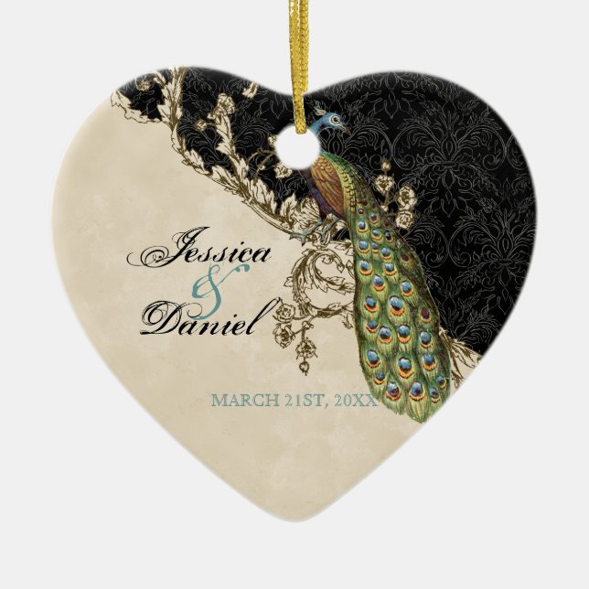 Vintage Peacock & Etchings Ornamento de Navidad (Frente)