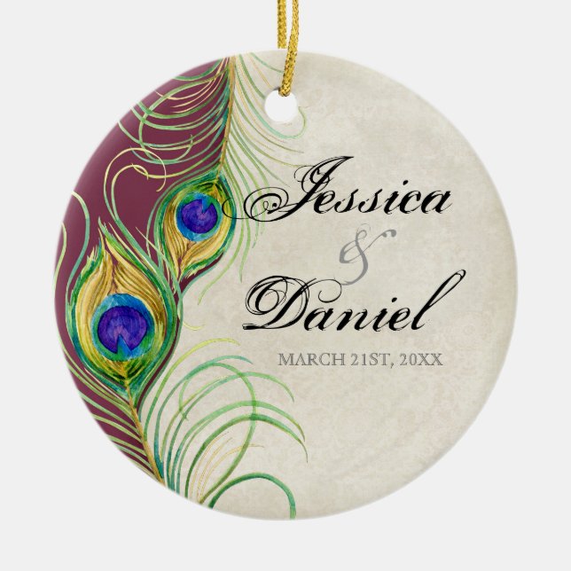 Vintage Peacock & Etchings Ornamento de Navidad (Frente)