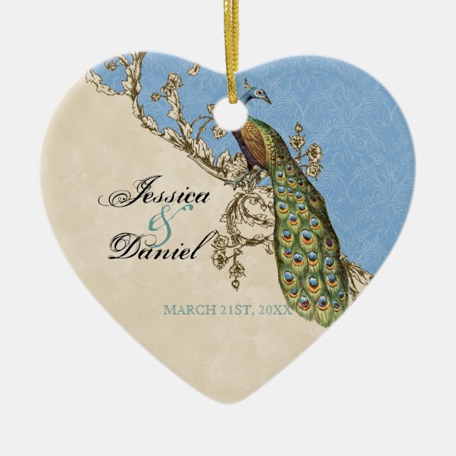 Vintage Peacock & Etchings Ornamento de Navidad (Frente)