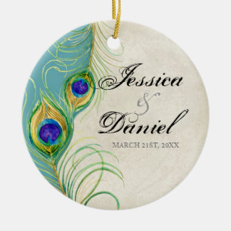 Vintage Peacock & Etchings Ornamento de Navidad