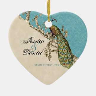 Vintage Peacock & Etchings Ornamento de Navidad