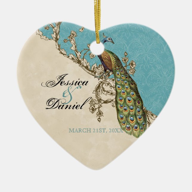 Vintage Peacock & Etchings Ornamento de Navidad (Frente)
