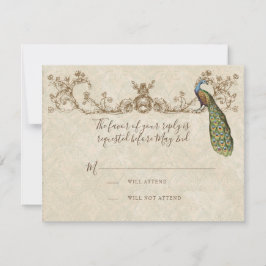 Vintage Peacock & Etchings Wedding Tarjeta RSVP