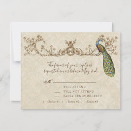 Vintage Peacock & Etchings Wedding Tarjeta RSVP