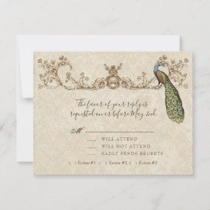 Vintage Peacock & Etchings Wedding Tarjeta RSVP