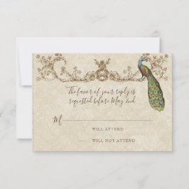 Vintage Peacock & Etchings Wedding Tarjeta RSVP