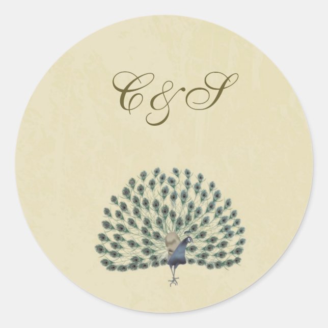Vintage Peacock Wedding Favor de los Pegatinas (Anverso)