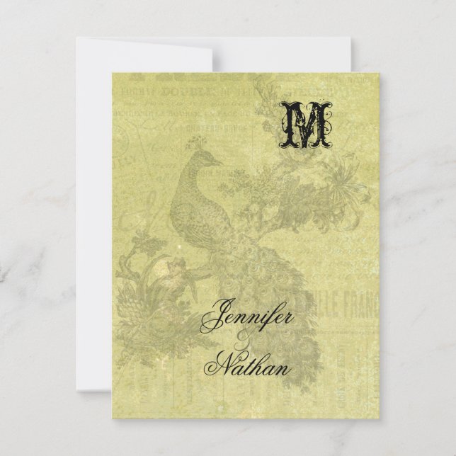 Vintage Peacock Wedding RSVP Card (Anverso)