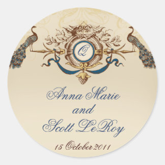 Vintage Peacocks Boda Favor Pegatinas Ronda