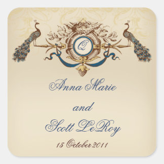 Vintage Peacocks Wedding Favor Pegatinas Nombres