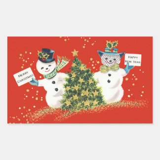 Vintage Pegatinas de Snowman Rectangle de Navidad