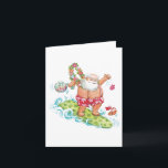 Vintage Personalizado de Navidad Surfing Santa Cla<br><div class="desc">Navidades de ilustracion vintage de vacaciones con Santa Claus navegando en una tabla de surf con un lei hawaiano hecho con flores y usando baúles florales con tirantes.</div>