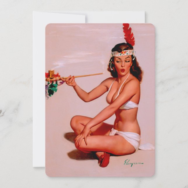 Vintage Pin Up Chica Smoking Peace Pipe (Anverso)
