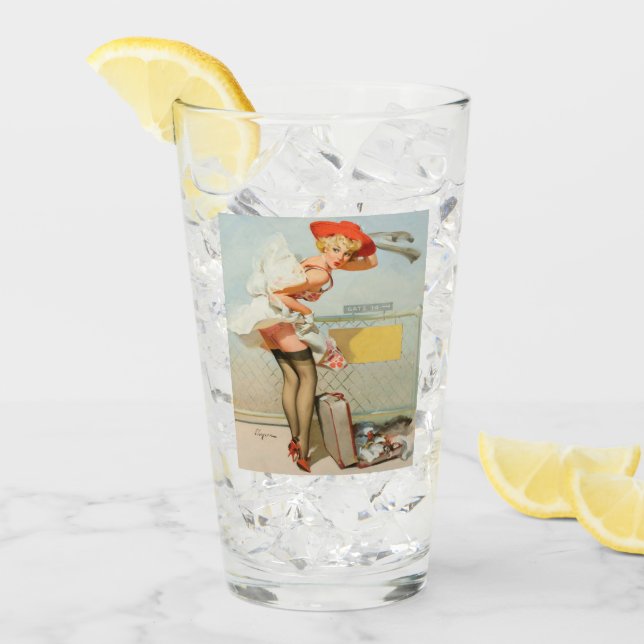 Vintage Pin Up Chica Vidrio (Anverso (hielo))