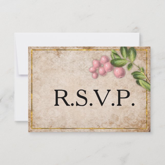 Vintage Pink Berries Wedding RSVP (Anverso)