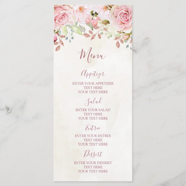 Vintage Pink Floral Spring Wedding Menu (Anverso)