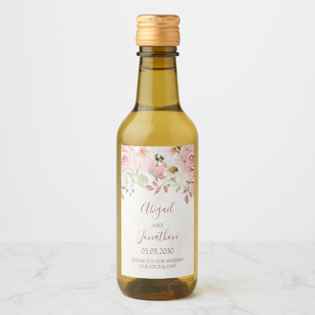 Vintage Pink Floral Spring Wedding Wine Label (Anverso)