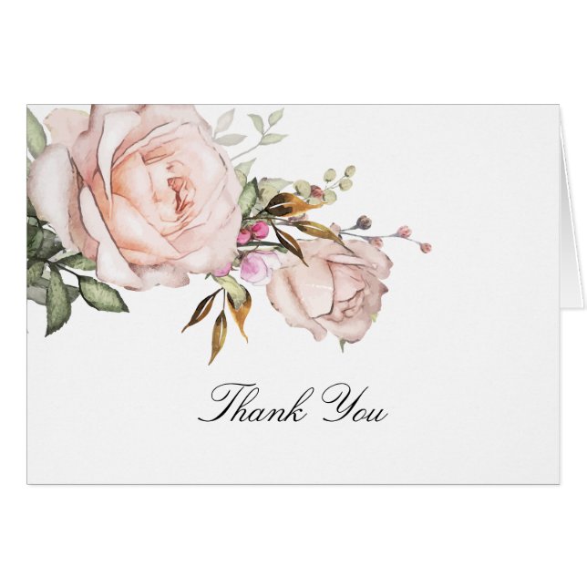 Vintage Pink Rose Floral Gracias (Anverso (Horizontal))