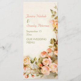 Vintage pintura romántica de rosas menú boda