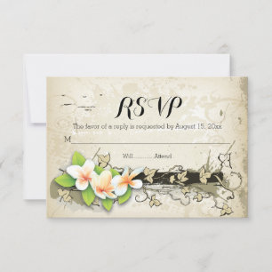 Vintage plumeria & ivy boda beige RSVP