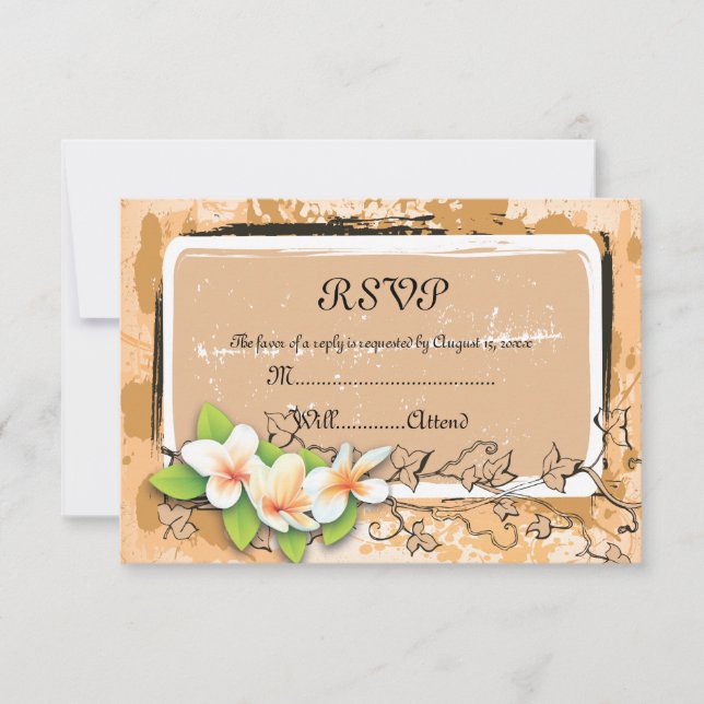 Vintage plumeria naranja de hiedra tarjeta RSVP bl (Anverso)