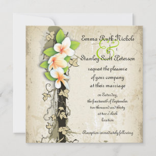 Vintage plumeria y invitación a la boda beige de h
