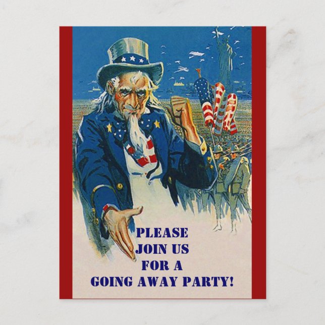 Vintage Postcard Uncle Sam Patriotic Invitación (Anverso)