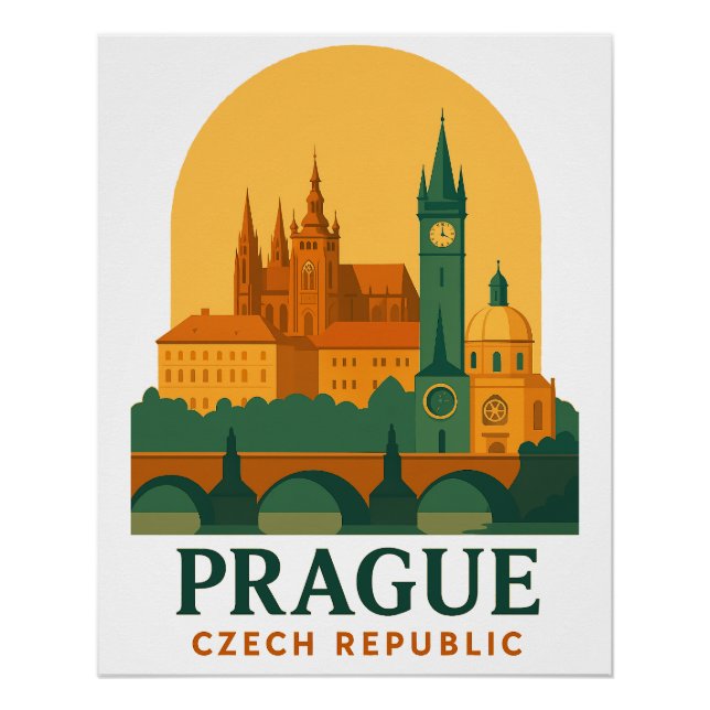 Vintage Prague Czech Republic Travel Retro Poster  (Anverso)