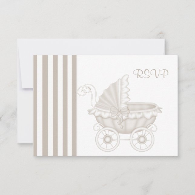VINTAGE PRAM BABY SHOWER SEPIA/WHITE RSVP (Anverso)