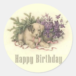 Vintage Puppy Birday Pegatina