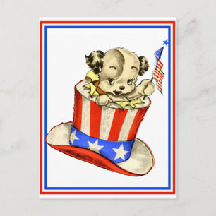 Vintage Puppy con postal de bandera