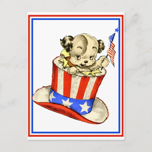 Vintage Puppy con postal de bandera (Anverso)