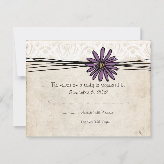 Vintage Purple Daisy Wedding RSVP (Anverso)