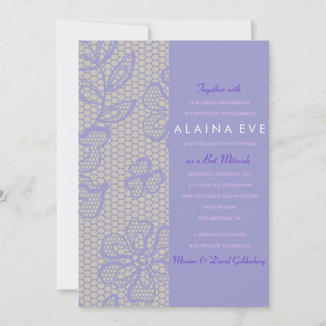 VINTAGE PURPLE LACE Bar Bat Mitzvah Invitación (Anverso)