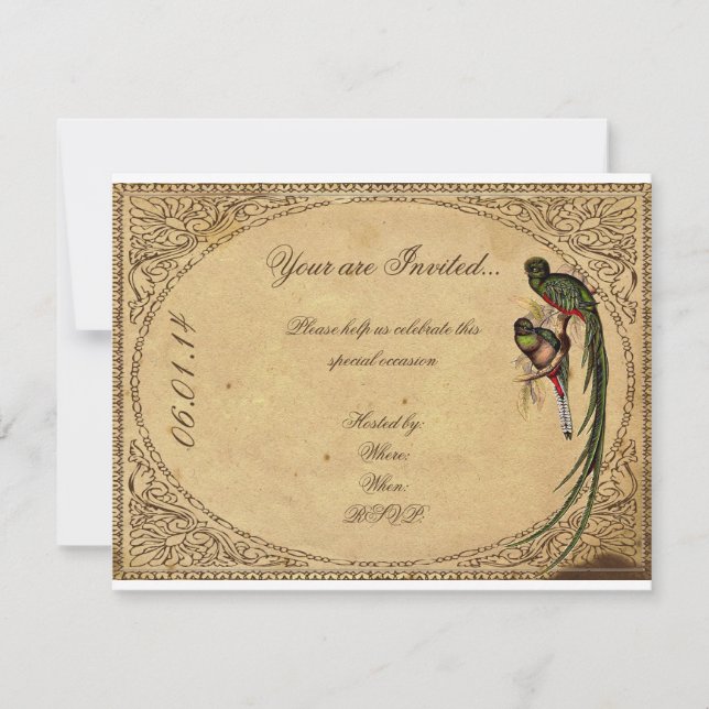Vintage Quetzal Bird Elegant Party Invitación (Anverso)