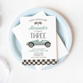 Vintage Race Car blue Tercer Cumpleaños Invitación
