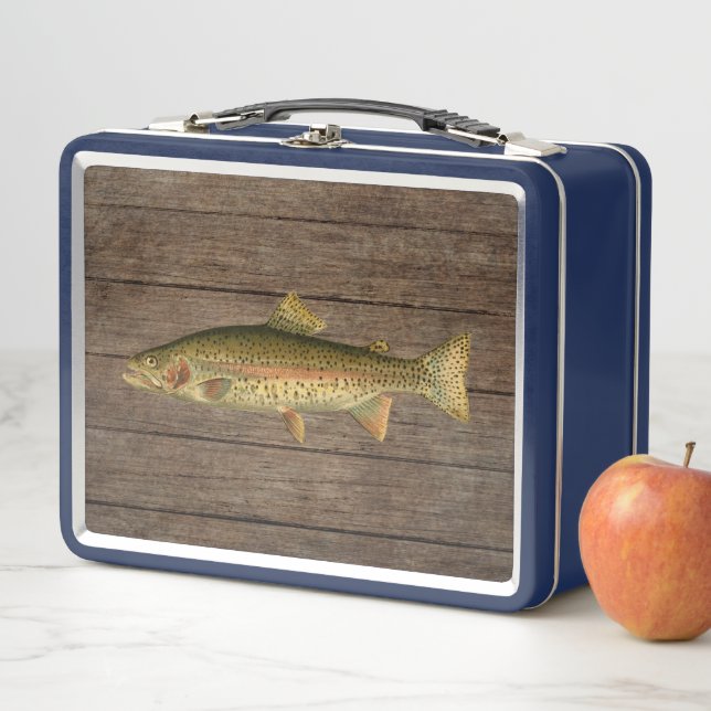 Vintage Rainbow Trout Wood Grain Metalizado Lunchb (In situ)
