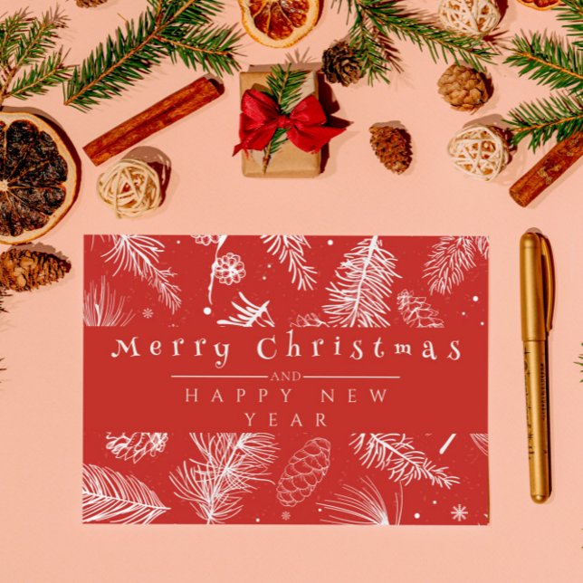 Vintage Red Botanical Line Art Feliz Navidad (Subido por el creador)