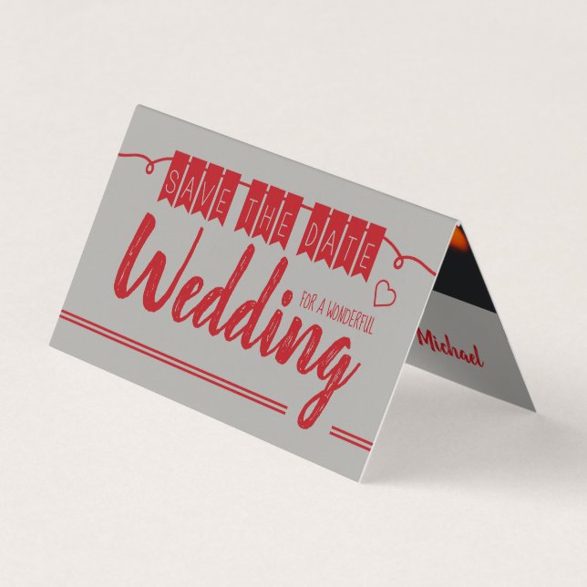 Vintage Red Bunting, Foto Guardar Tarjeta De Fecha (Anverso)